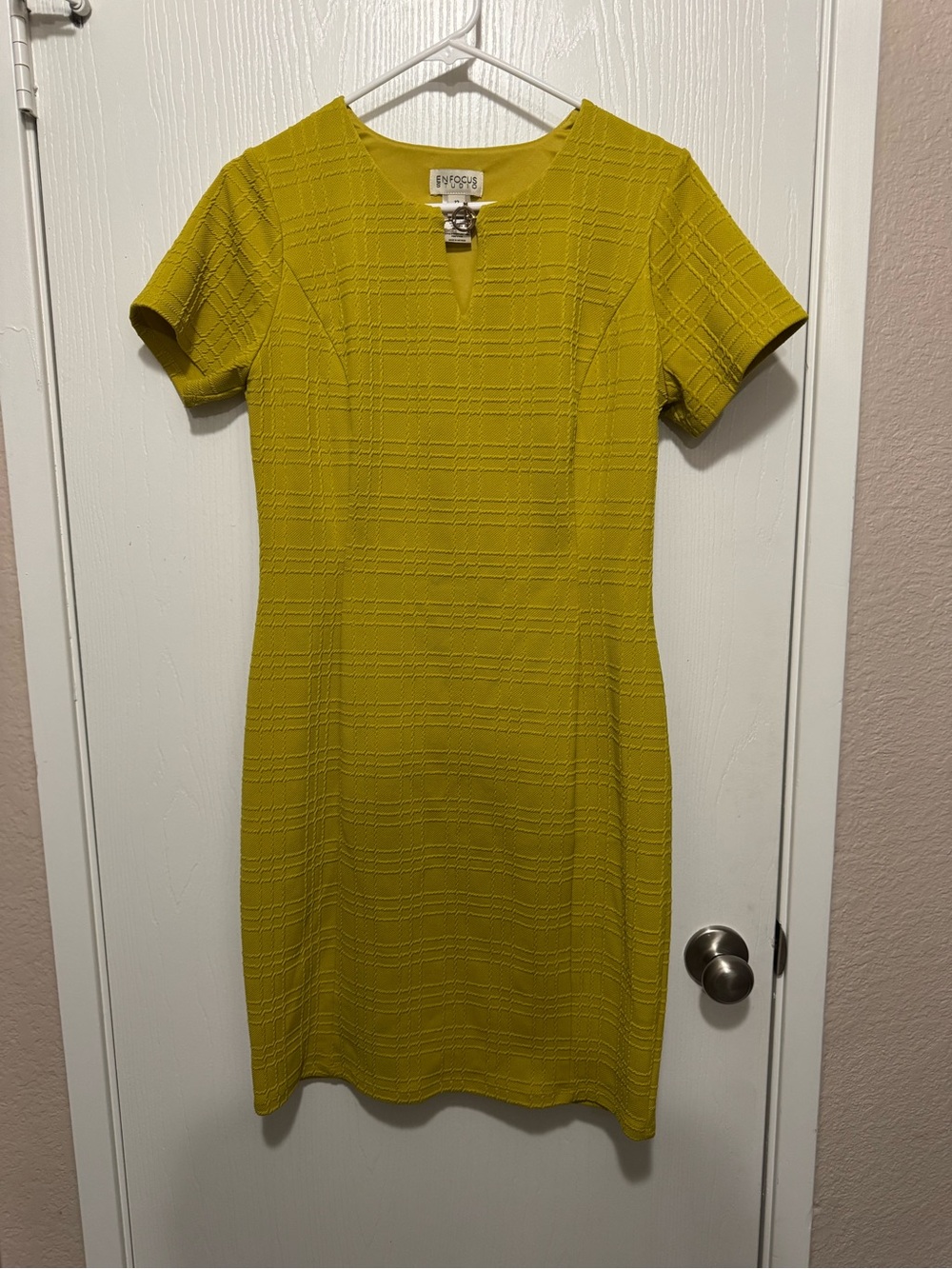Enfocus Studio Chartreuse Textured Short Sleeve Sheath Dress